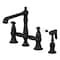 Kingston Brass English Country 8" Bridge Kitchen Faucet W/ Sprayer, Black KS7270PLBS - alternate 1